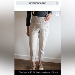 Emme Everyday Transitional Maternity Smocked Linen Pant in “Natural,” size M